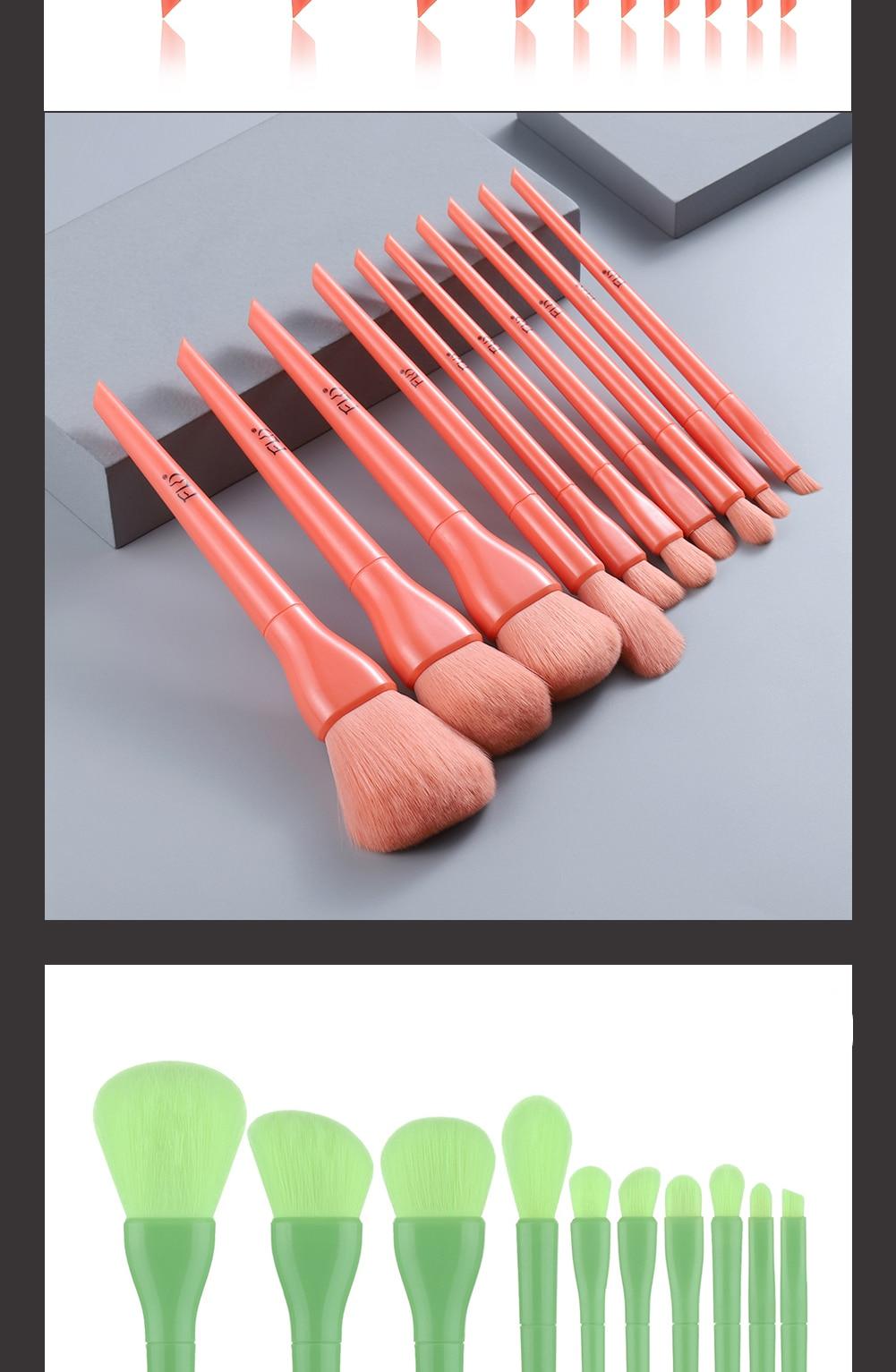 Candy Color Natural Fiber Makeup Brushes 10 Pcs Set