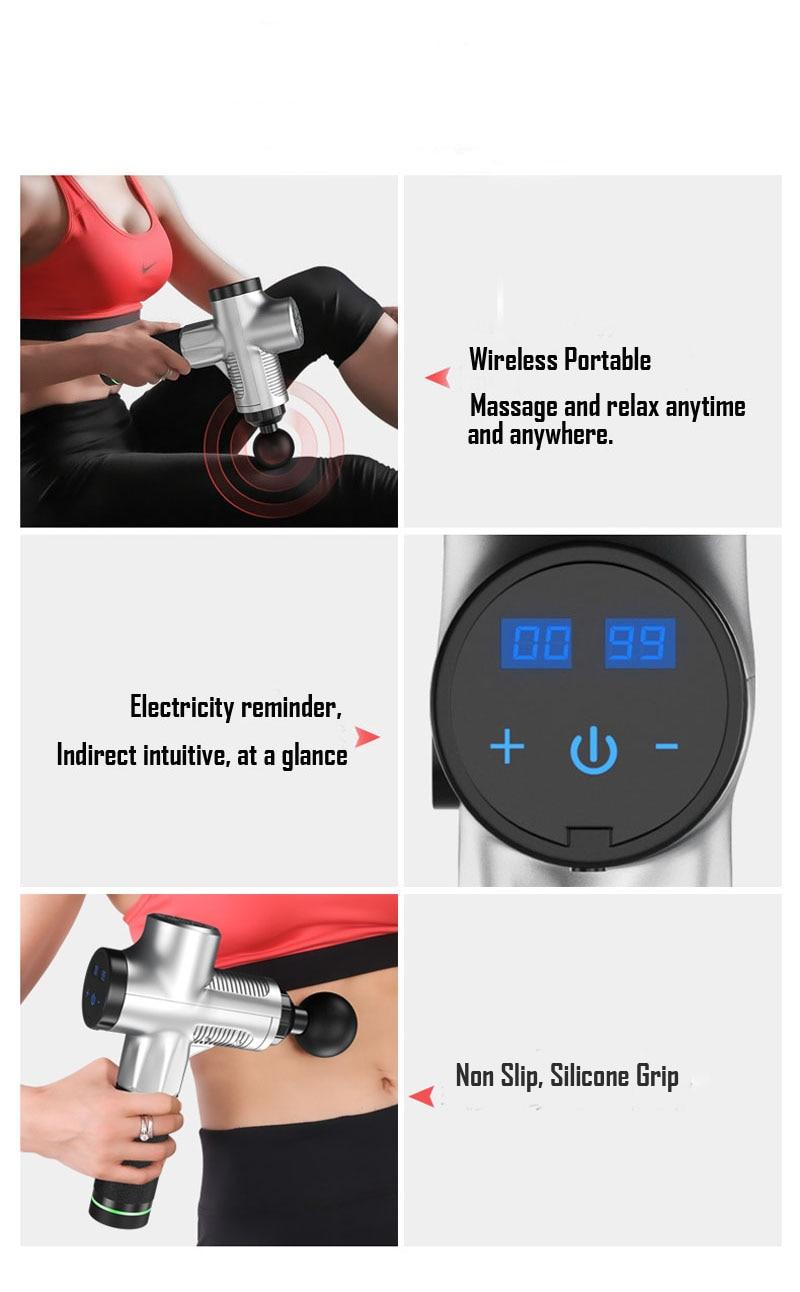 Appareil de massage à percussion sans fil portatif,dispositif à vibrations, soulagement des muscles, tissu profond, à porter dans la main, pistolet pour masser le fascial,