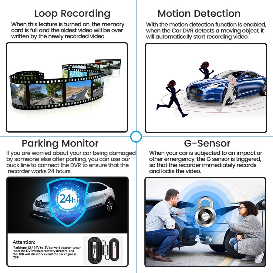 Caméra de rétroviseur Dvr pour voiture, 4.3 pouces FHD 1080P, enregistreur vidéo automatique avec double objectif