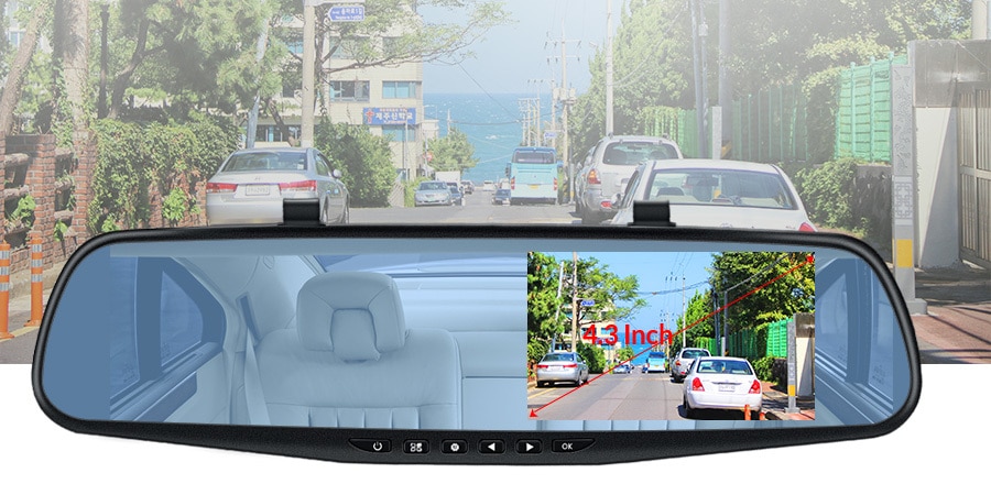 Caméra de rétroviseur Dvr pour voiture, 4.3 pouces FHD 1080P, enregistreur vidéo automatique avec double objectif