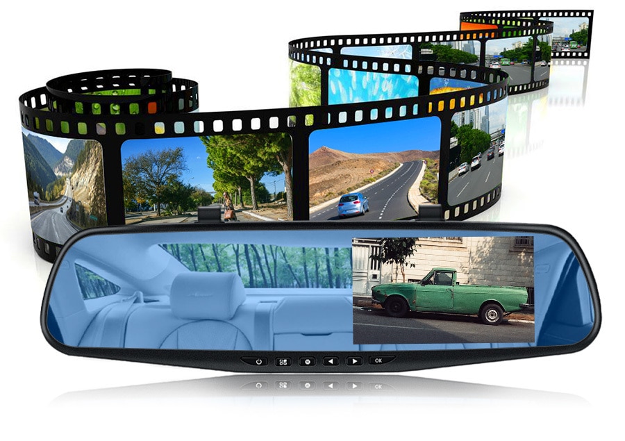 Caméra de rétroviseur Dvr pour voiture, 4.3 pouces FHD 1080P, enregistreur vidéo automatique avec double objectif