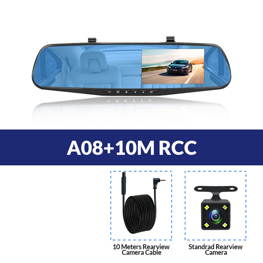 Caméra de rétroviseur Dvr pour voiture, 4.3 pouces FHD 1080P, enregistreur vidéo automatique avec double objectif