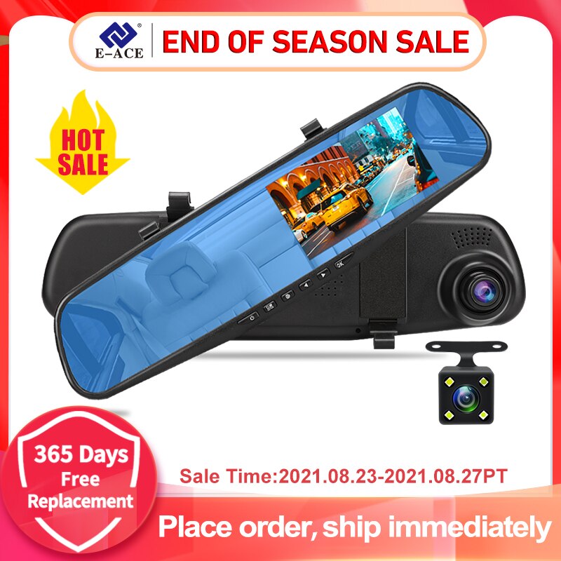 Caméra de rétroviseur Dvr pour voiture, 4.3 pouces FHD 1080P, enregistreur vidéo automatique avec double objectif