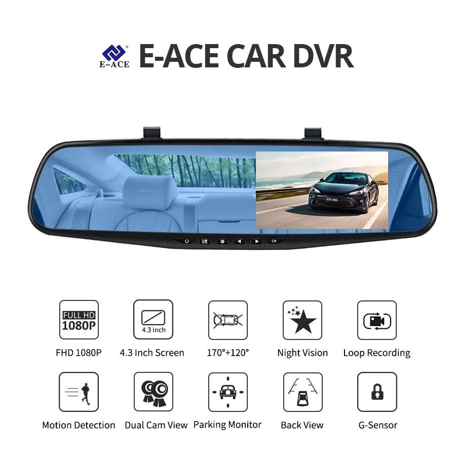 Caméra de rétroviseur Dvr pour voiture, 4.3 pouces FHD 1080P, enregistreur vidéo automatique avec double objectif
