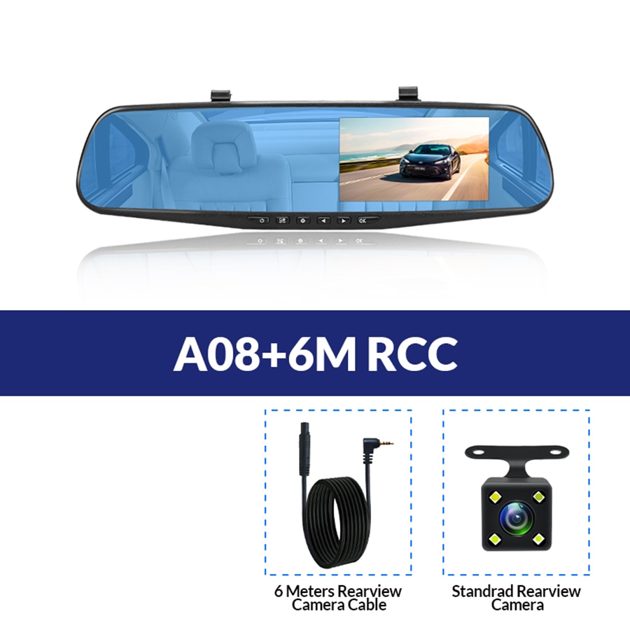 Caméra de rétroviseur Dvr pour voiture, 4.3 pouces FHD 1080P, enregistreur vidéo automatique avec double objectif