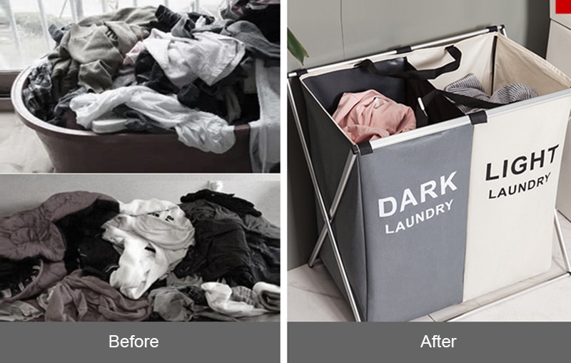 Panier de rangement pour vêtements sales, panier de rangement à trois grilles pliable, grand panier à linge étanche pour la maison Panier de rangement pour vêtements sales, panier de rangement à trois grilles pliable, grand panier à linge étanche pour la maison