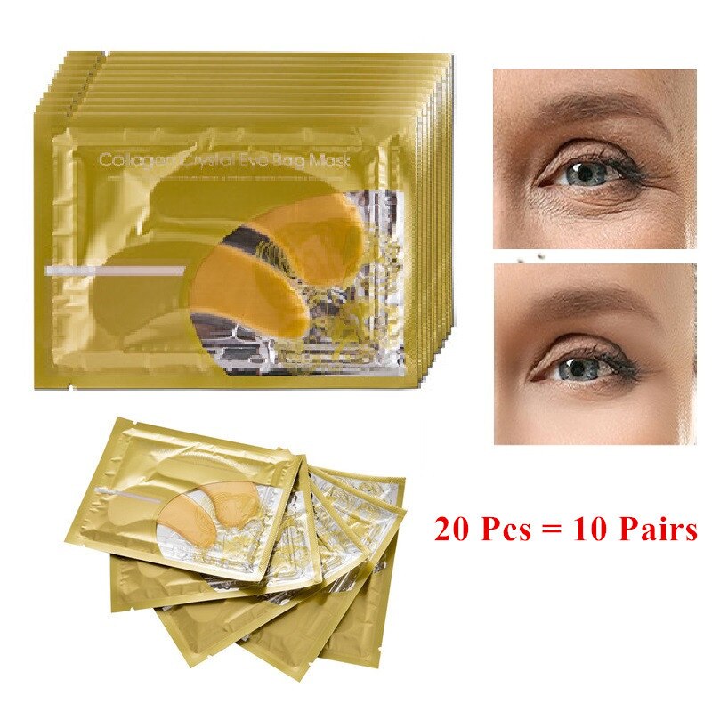 Masque de beauté au collagène cristal or, 20 pièces = 10 paires, Patch pour les yeux, masque coréen contre l'acné, soins pour la peau