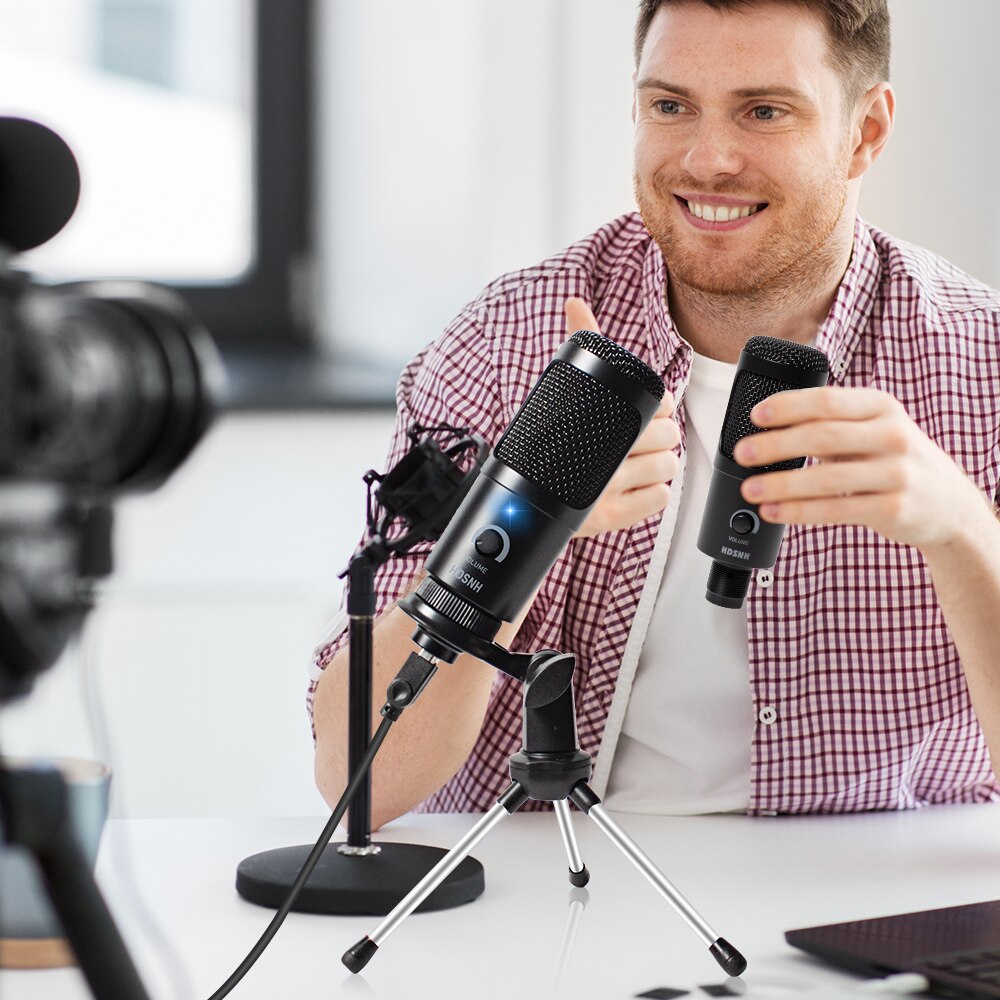 Microphone d'enregistrement à condensateur USB D80, avec support et anneau lumineux, pour PC, karaoké, Podcasting, Youtube