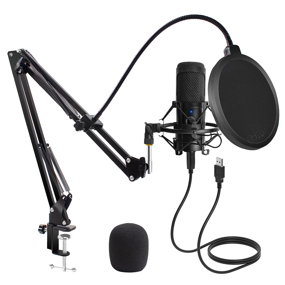 Microphone d'enregistrement à condensateur USB D80, avec support et anneau lumineux, pour PC, karaoké, Podcasting, Youtube