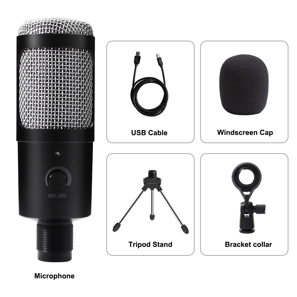Microphone d'enregistrement à condensateur USB D80, avec support et anneau lumineux, pour PC, karaoké, Podcasting, Youtube