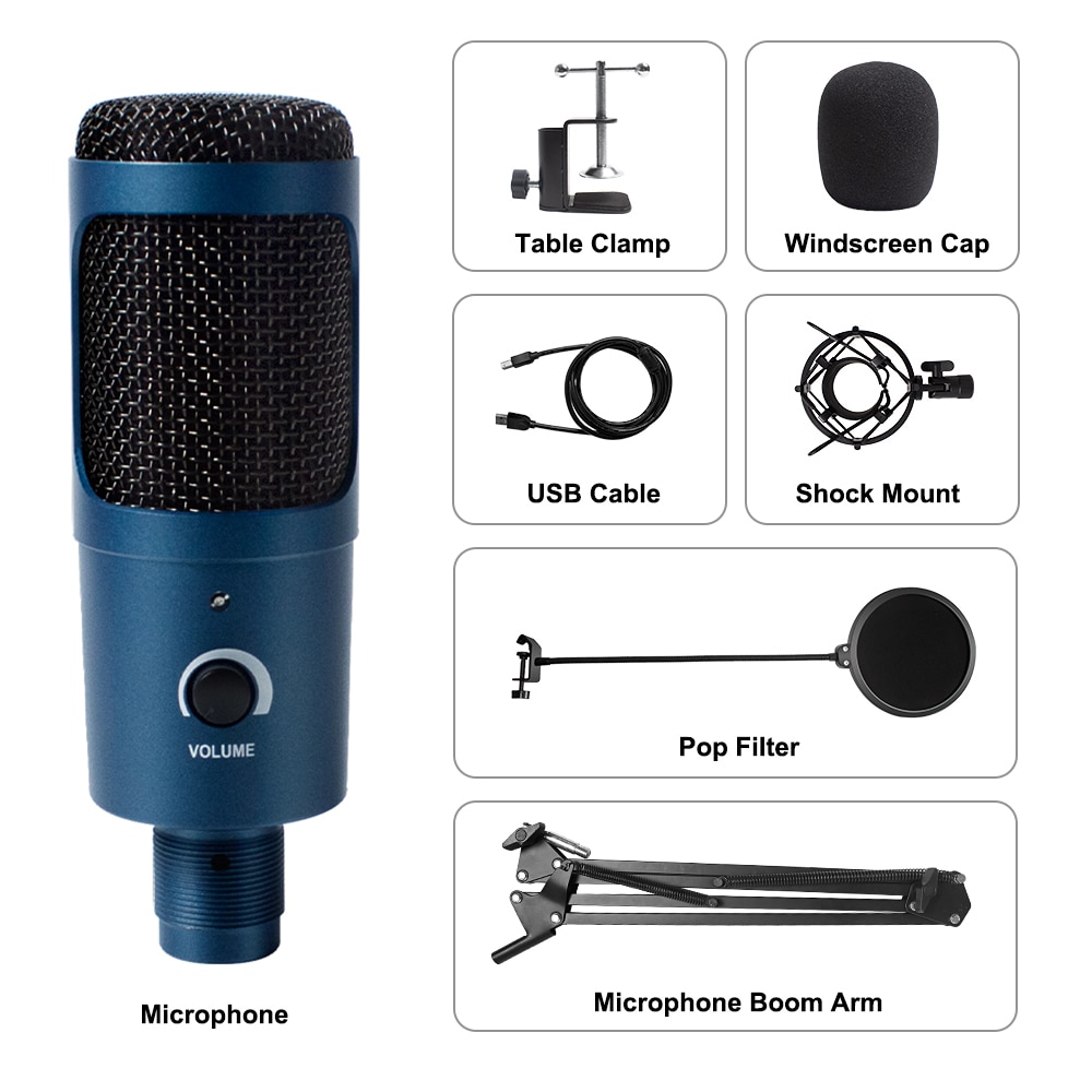 Microphone d'enregistrement à condensateur USB D80, avec support et anneau lumineux, pour PC, karaoké, Podcasting, Youtube
