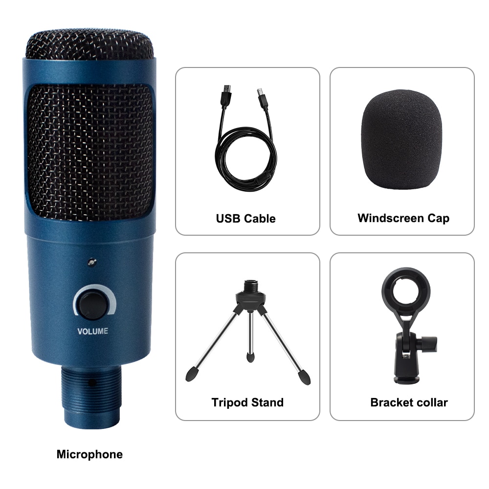 Microphone d'enregistrement à condensateur USB D80, avec support et anneau lumineux, pour PC, karaoké, Podcasting, Youtube