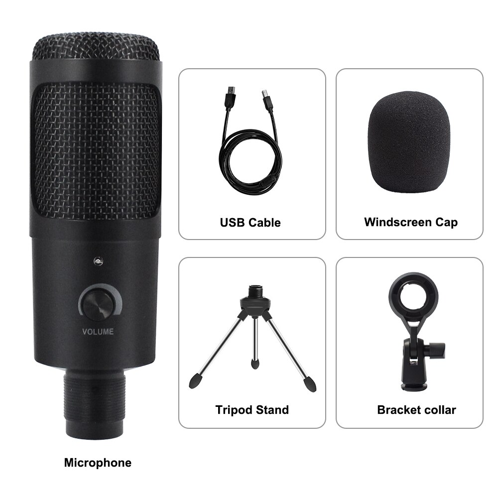 Microphone d'enregistrement à condensateur USB D80, avec support et anneau lumineux, pour PC, karaoké, Podcasting, Youtube