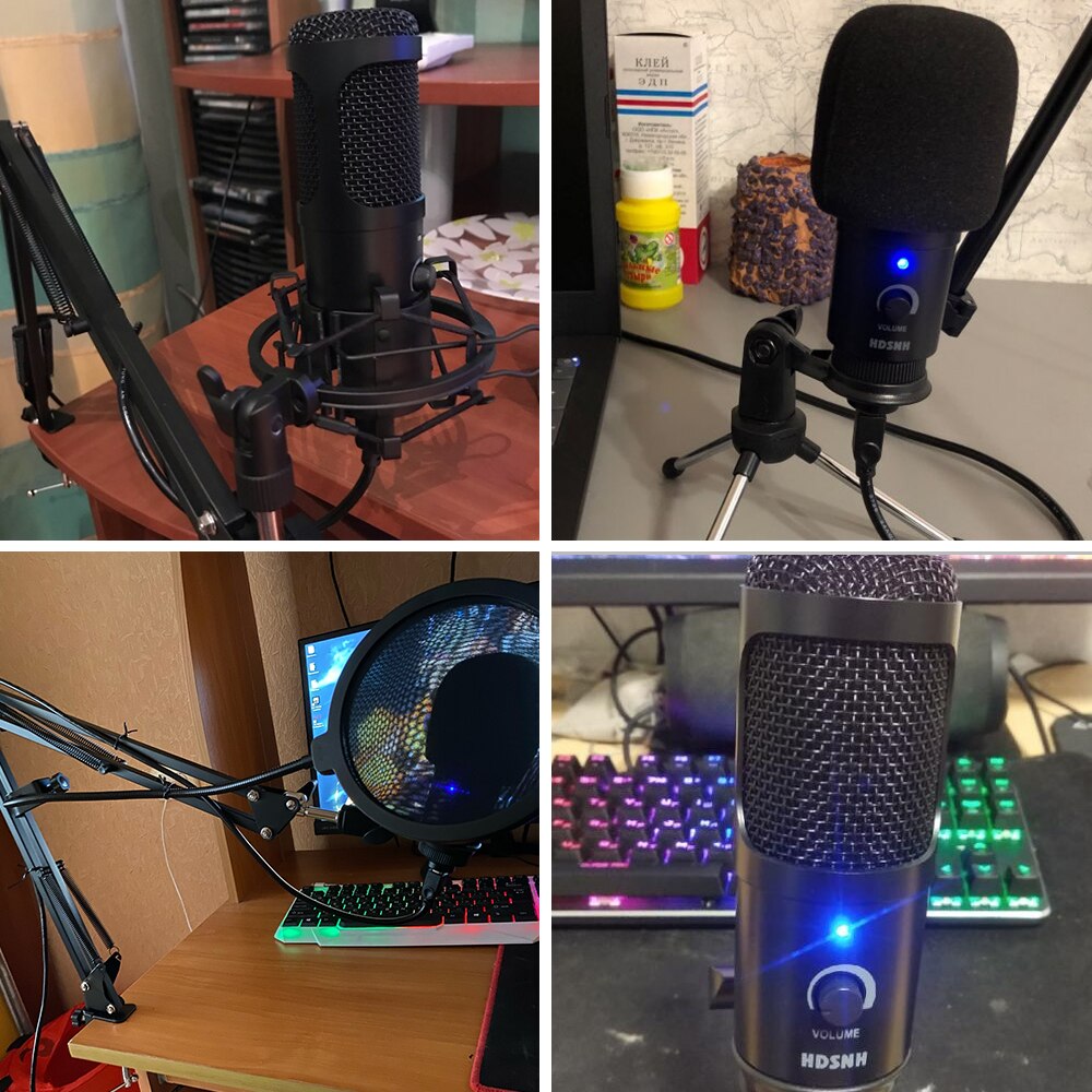 Microphone d'enregistrement à condensateur USB D80, avec support et anneau lumineux, pour PC, karaoké, Podcasting, Youtube