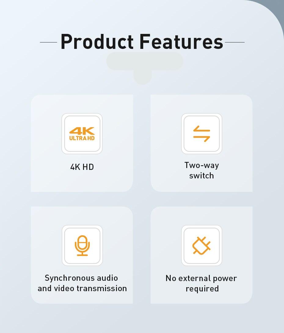 Baseus – commutateur 4khd 2 en 1 4K, adaptateur bidirectionnel, convertisseur séparateur, compatible HDMI, pour PS4, boîtier TV, PC