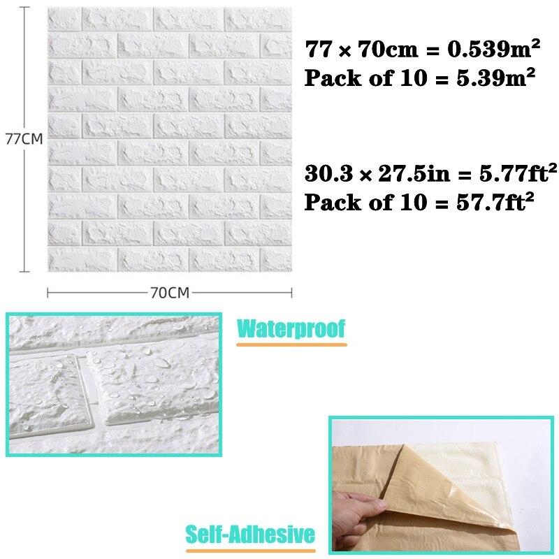Autocollant mural 3D Imitation brique, décoration de chambre à coucher, papier peint auto-adhésif imperméable pour salon cuisine arrière-plan de la télévision 10 pièces